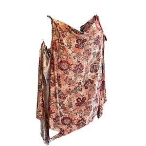 Womens Honey Punch Rust Floral Tunic Blouse Size Large Cold Shoulder Flare Sleev